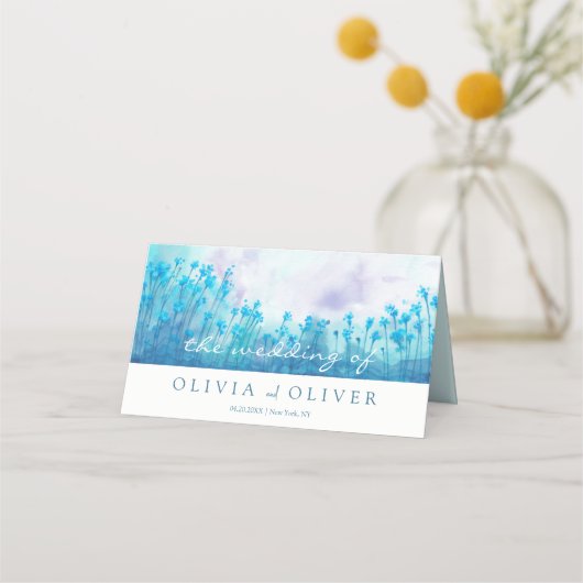 ブルーワイルドフラワー結婚ズ プレイスカード (正面)