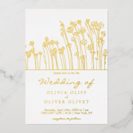 ブルーワイルドフラワー結婚ズ 箔招待状