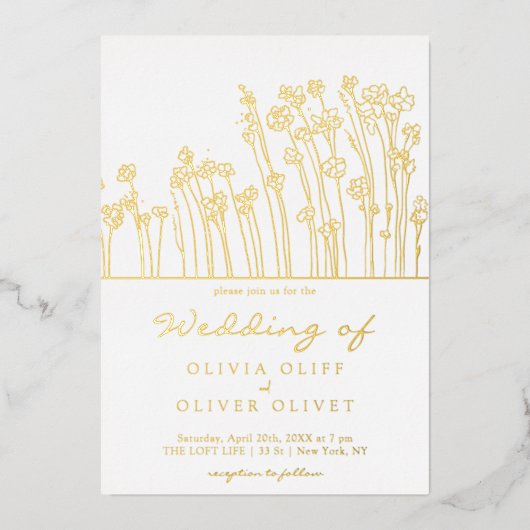 ブルーワイルドフラワー結婚ズ 箔招待状 (正面)