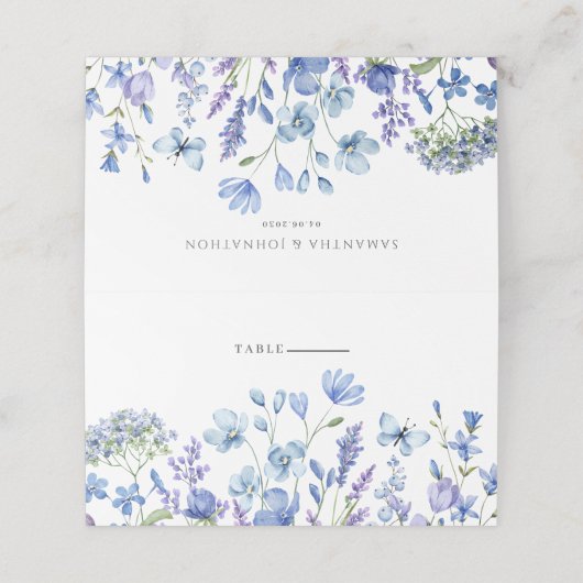 ブルーワイルドフラワー結婚フローラの折り畳み座席表 プレイスカード (外部開封)