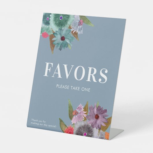 ブルーワイルドフラワー結婚式の引き出物1枚お願い 台座サイン (正面)