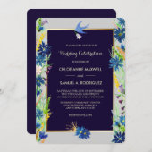 ブルーワイルドフラワー縁ど結婚式招待状 招待状 (正面/裏面)