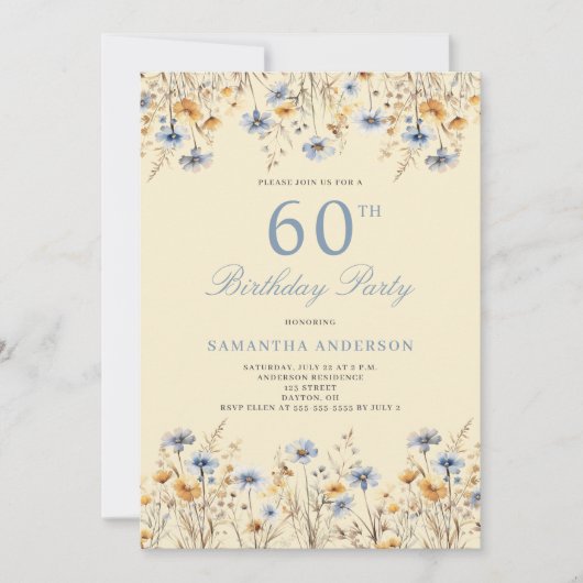 ブルーワイルドフラワー60th誕生日パーティー 招待状 (正面)