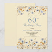 ブルーワイルドフラワー60th誕生日パーティー 招待状 (正面/裏面)