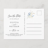 ブルーワイルドフローラ優美な花金ゴールド保存日付 インビテーションポストカード (裏面)