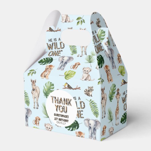 ブルーワイルドワンをテーマにした男の子1歳の誕生日 フェイバーボックス (正面サイド)