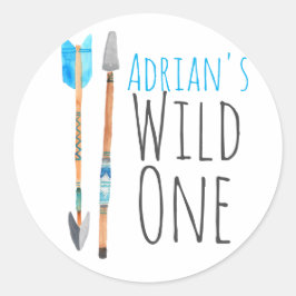ブルーワイルドワンアロー誕生日ステッカー ラウンドシール