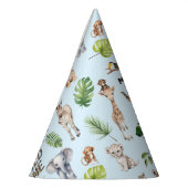 ブルーワイルドワン、サファリをテーマにした男の赤ちゃん1st パーティーハット (左)