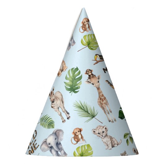 ブルーワイルドワン、サファリをテーマにした男の赤ちゃん1st パーティーハット (左)