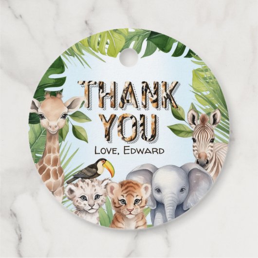 ブルーワイルドワン、ジャングルをテーマにした少年1歳の誕生日 フェイバータグ (裏面)