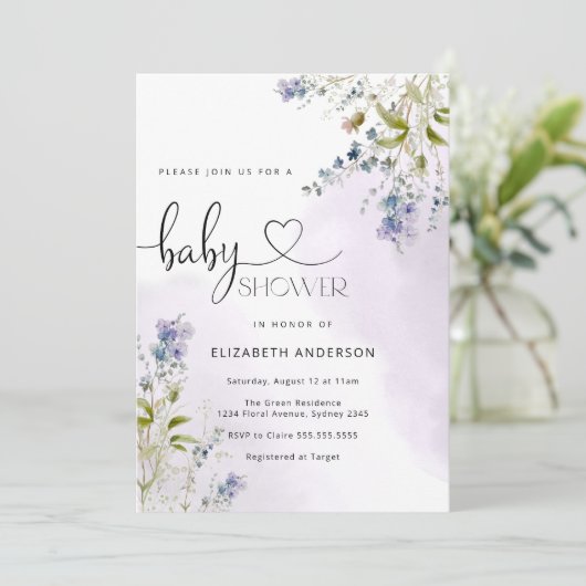 ブルーワイルド素朴フラワーボーイベビーシャワー招待状 招待状 (スタンド正面)