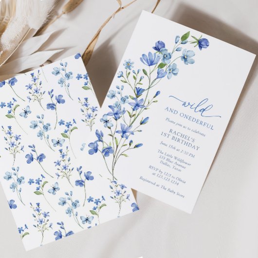 ブルーワイルド&オネダーフル野花1歳の誕生日 招待状