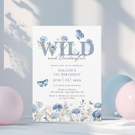 ブルーワイルド&オネダーフル野花1歳の誕生日 招待状