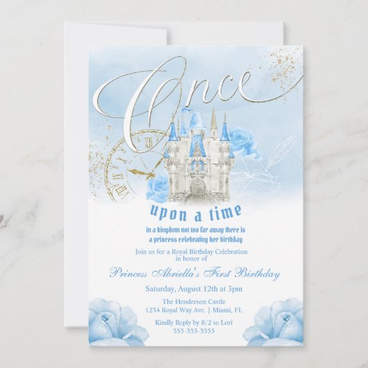 ブルーワシーズオンアタイムタイムプリンセス誕生日招待状 招待状 (正面)