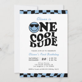 ブルーワンクールダデ名門私立校風のスマイル少年1歳の誕生日 招待状