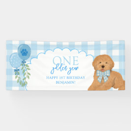 ブルーワンゴールデンイヤードードルパピー1歳の誕生日 横断幕