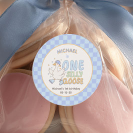 ブルーワンシリーガチョウ男の子の1歳の誕生日 ラウンドシール