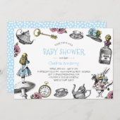 ブルーワンダーランドベビーシャワーと水玉模様 招待状 (正面/裏面)