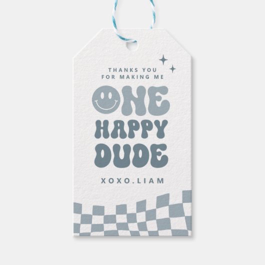 ブルーワンハッピードゥデ誕生日クロップメッセージカード ギフトタグ (正面)