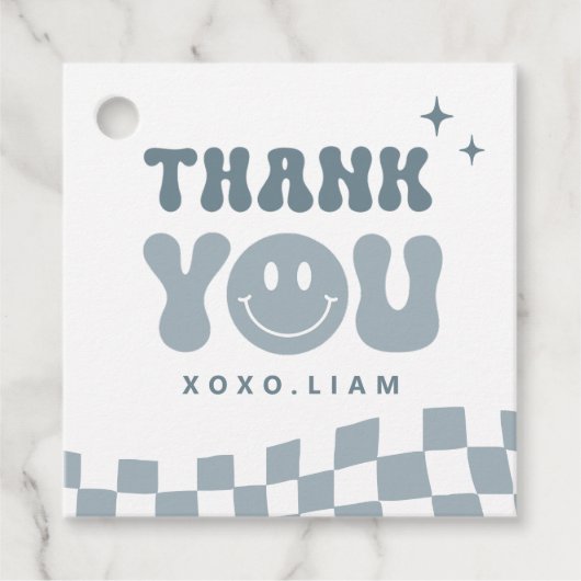 ブルーワンハッピードゥデ誕生日スクエアメッセージカード フェイバータグ (正面)