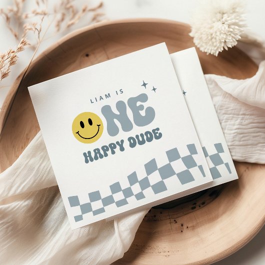 ブルーワンハッピードダードバースデーパーティナプキンズ スタンダードランチョンナプキン