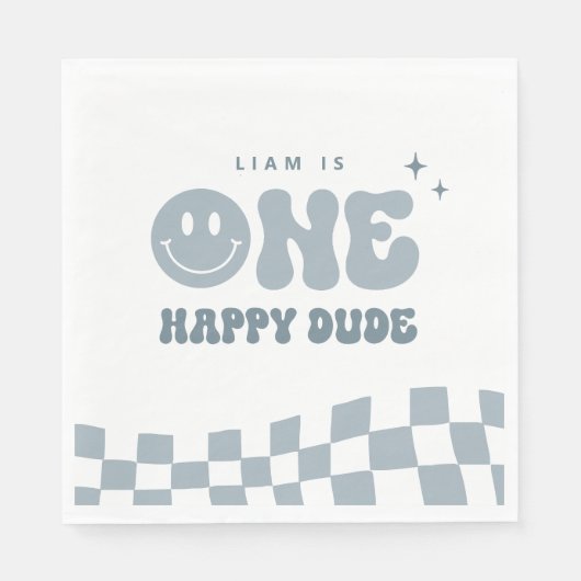 ブルーワンハッピードダードバースデーパーティナプキンズ スタンダードランチョンナプキン (正面)