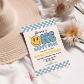 ブルーワンハッピードデスマイルレトログルーヴィ誕生日 招待状