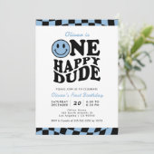 ブルーワンハッピードデ名門私立校風のスマイルボーイワンバースデー 招待状 (スタンド正面)