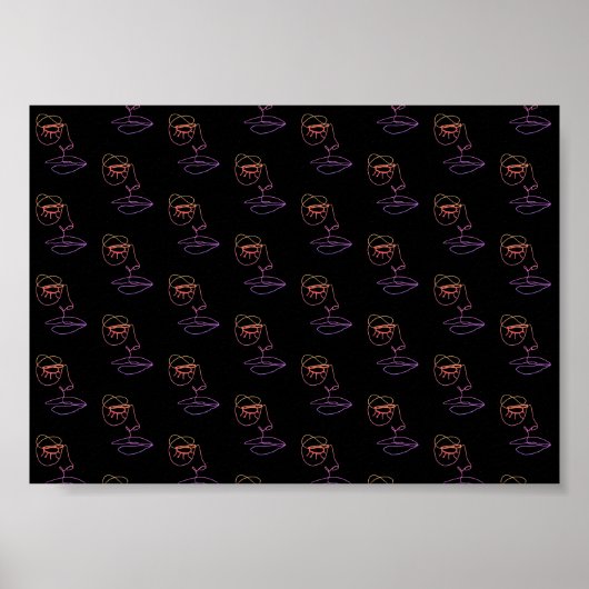 ブルーワンライン顔アートポスター ポスター (正面)