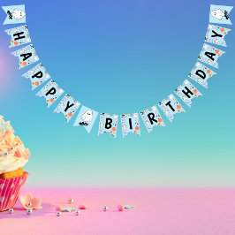 ブルーワン不気味かわいいハロウィーンハッピーバースデー バンティングフラッグ