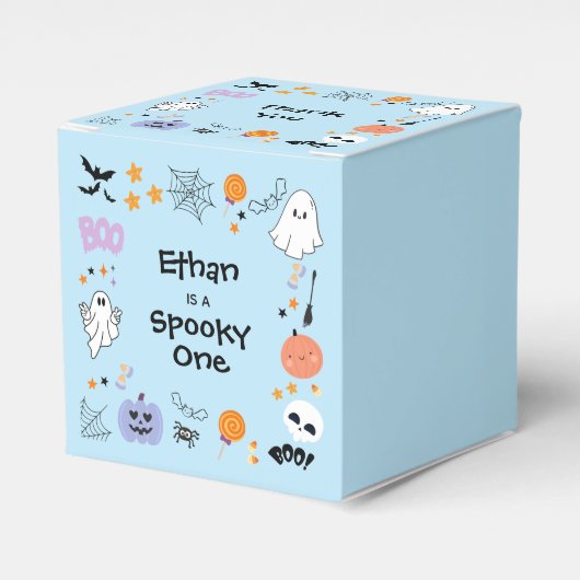 ブルーワン不気味かわいい幽霊ハロウィーン1歳の誕生日 フェイバーボックス (正面サイド)
