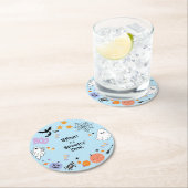 ブルーワン不気味かわいい幽霊ハロウィーン1歳の誕生日 ラウンドペーパーコースター (インサイチュ)