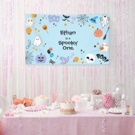 ブルーワン不気味かわいい幽霊ハロウィーン1歳の誕生日 横断幕