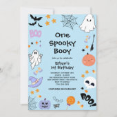 ブルーワン不気味ブイ幽霊ハロウィーン1st誕生日 招待状 (正面)