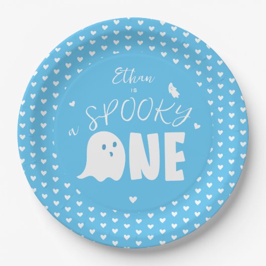 ブルーワン不気味ボーイ幽霊ハロウィーン1日の誕生日 ペーパープレート (正面)