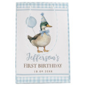 ブルーワン名門私立校風のラッキーアヒル1st誕生日パーティー ミディアムペーパーバッグ (正面)