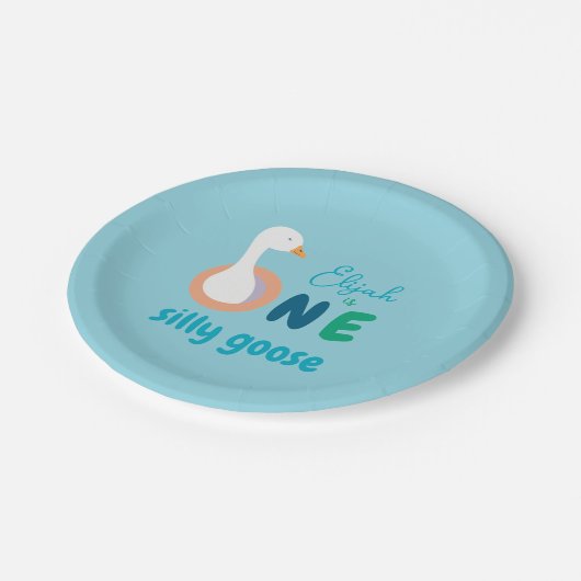 ブルーワン間抜けグースかわいい男の子ファースト誕生日 ペーパープレート (アングル)