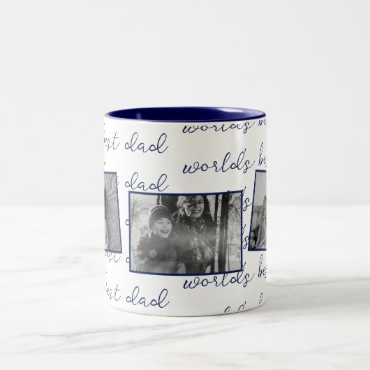 ブルーワールドの最高のパパ文字と写真カスタム付き ツートーンマグカップ (中央)