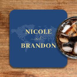 ブルーワールドマップデスティネーションウェディング スクエアペーパーコースター