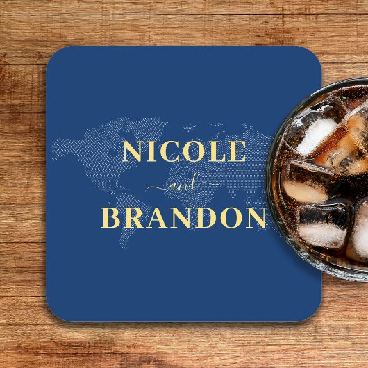 ブルーワールドマップデスティネーションウェディング スクエアペーパーコースター