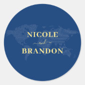 ブルーワールドマップデスティネーションウェディング ラウンドシール (正面)