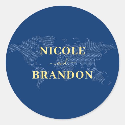 ブルーワールドマップデスティネーションウェディング ラウンドシール (正面)
