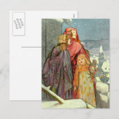 ブルーンクリスマスモーニングガールズヴィンテージドイツ シーズンポストカード (正面/裏面)