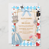 ブルーヴィンテージアリス結婚インワンダーランド 招待状 (正面)