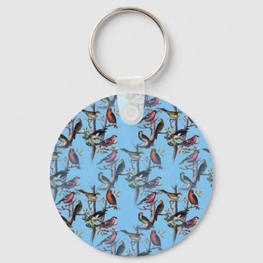 ブルーヴィンテージアートバーズパターンアクセサリーLeahG キーホルダー (正面)