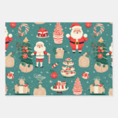 ブルーヴィンテージインスパイアサンタクラッピング紙 ラッピングペーパーシート (正面2)