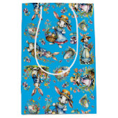 ブルーヴィンテージウォーターカラーイースターバニーエッグ&開花 ミディアムペーパーバッグ (正面)