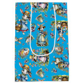 ブルーヴィンテージウォーターカラーイースターバニーエッグ&開花 ミディアムペーパーバッグ (裏面)