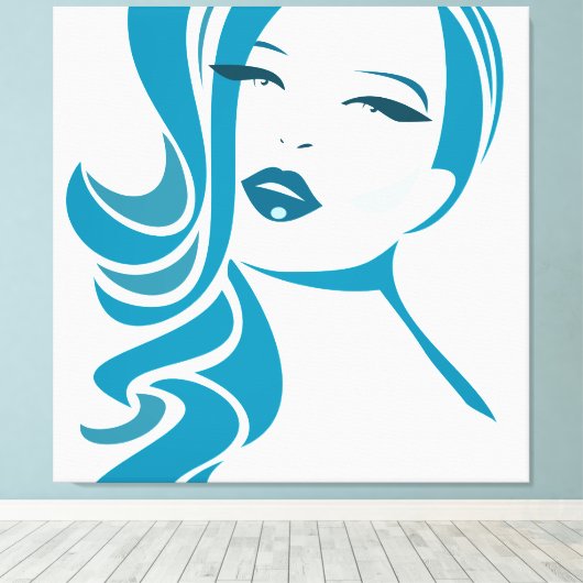 ブルーヴィンテージウーマン顔 キャンバスプリント (インサイチュ (ウッドフロア))