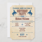 ブルーヴィンテージカウボーイ誕生日招待状 招待状 (正面)